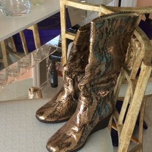 Silver and gold knee high boots
